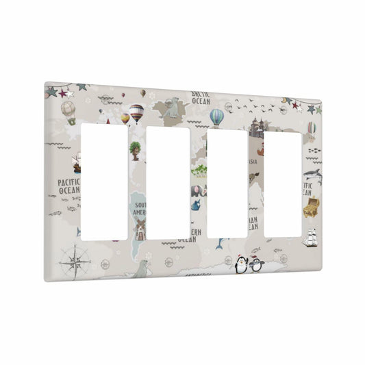 Wpshijia 4 Gang Light Switch Cover Beige Animal World Map Wall Plate