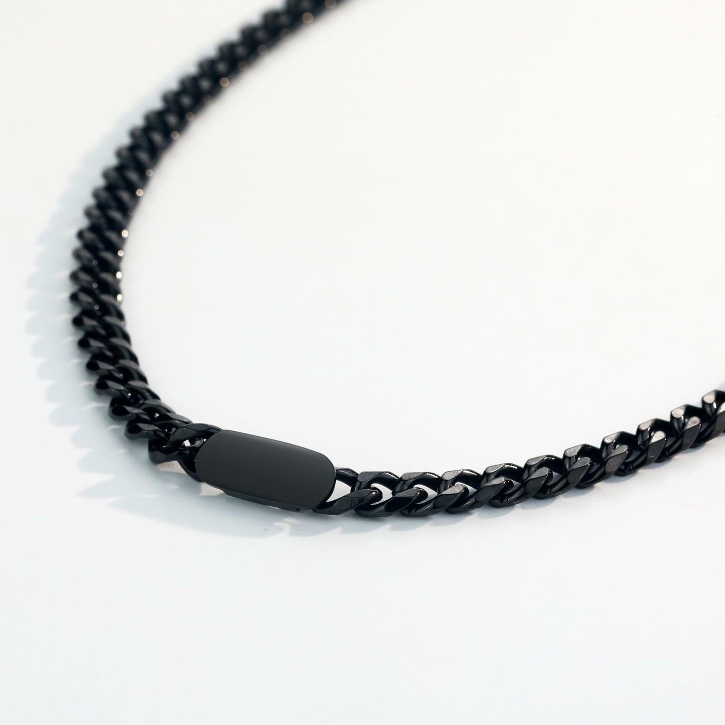 WINFY Cuban Link Necklace Men 6.5mm 18+2in Stainless Steel Black