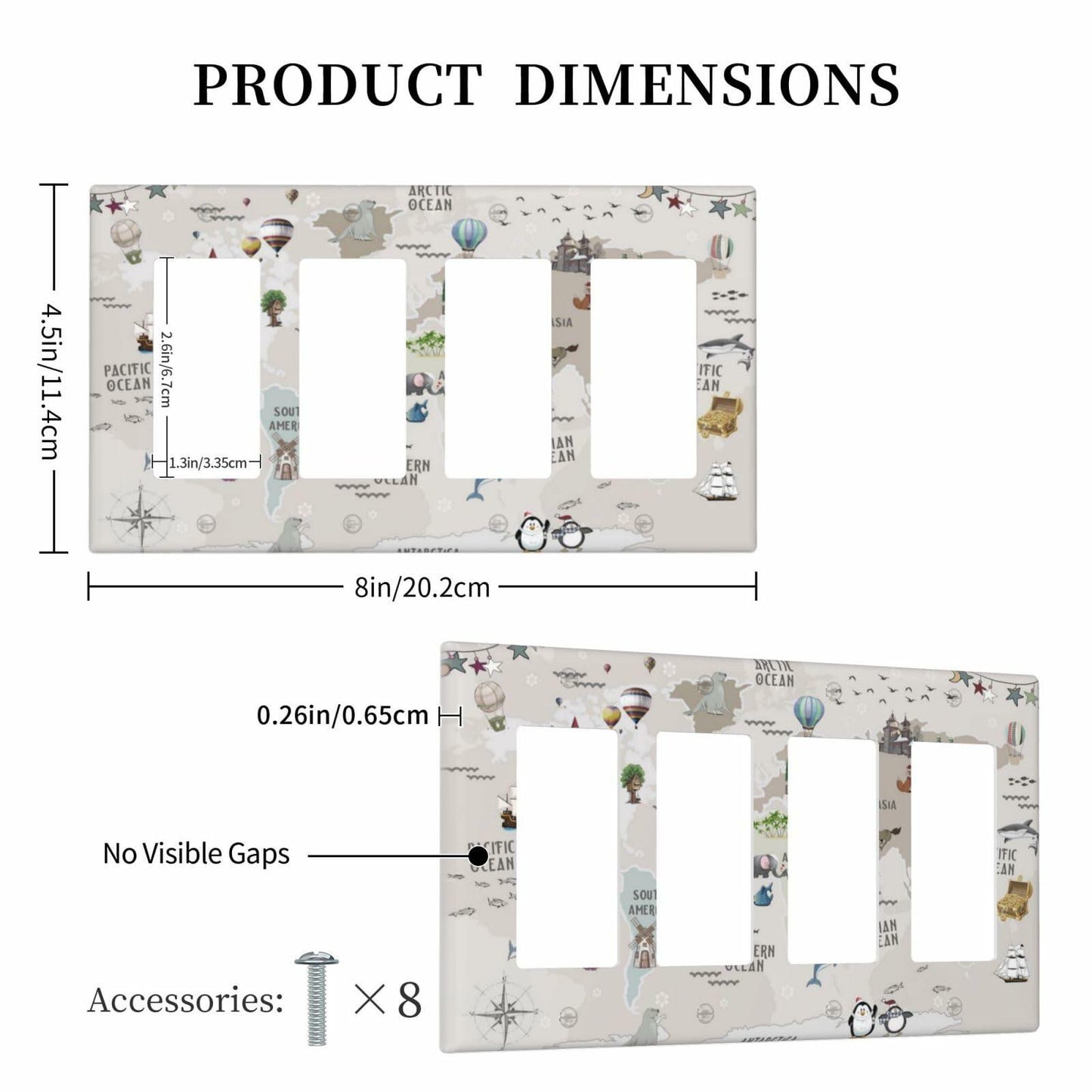 Wpshijia 4 Gang Light Switch Cover Beige Animal World Map Wall Plate
