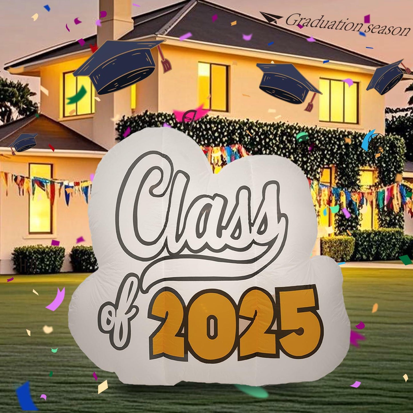 InfleasJoiy 4FT Graduation Inflatable Street Sign LED White Outdoor Decor