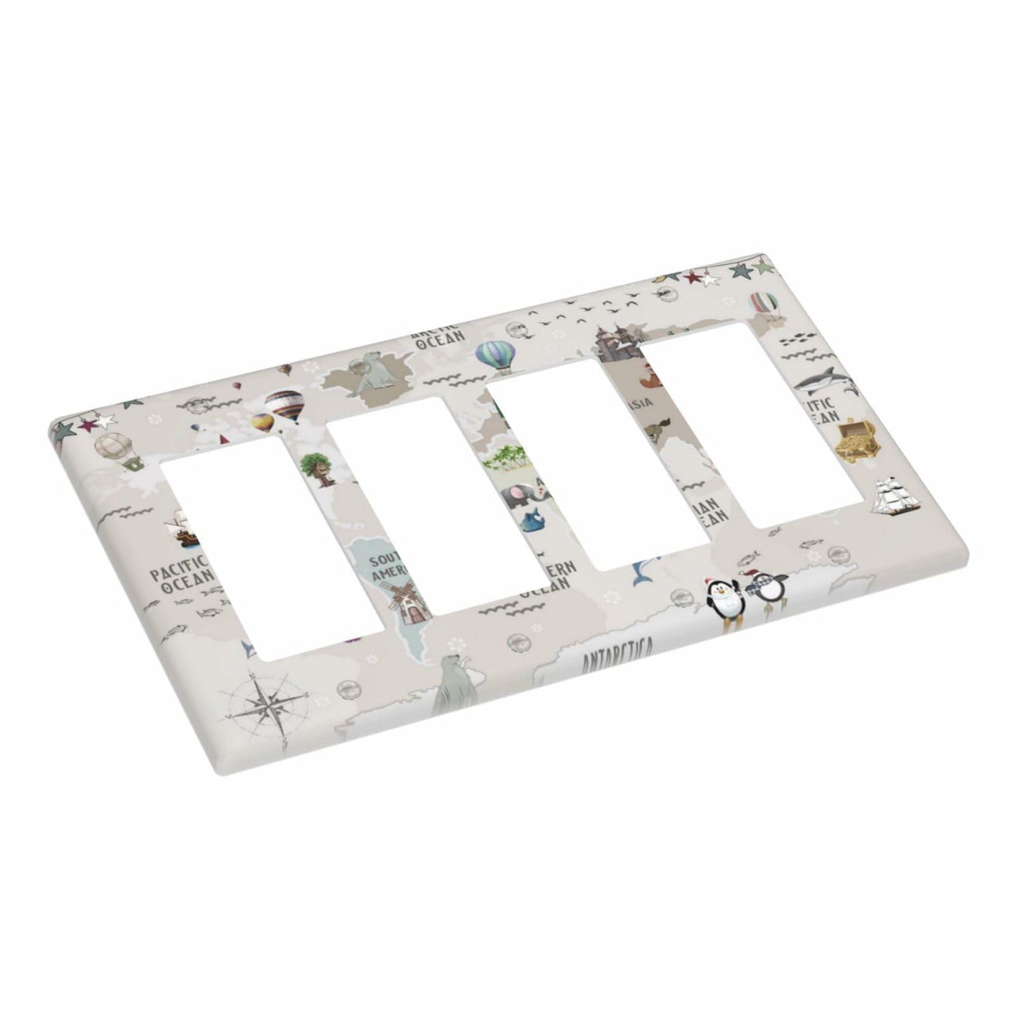 Wpshijia 4 Gang Light Switch Cover Beige Animal World Map Wall Plate