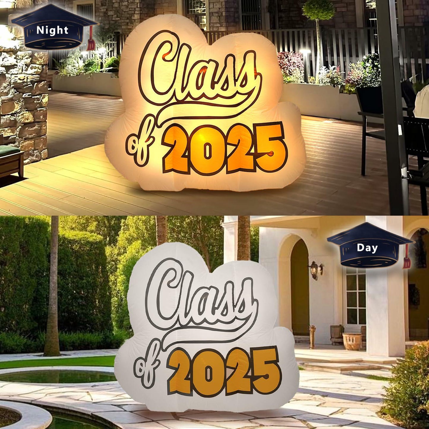 InfleasJoiy 4FT Graduation Inflatable Street Sign LED White Outdoor Decor