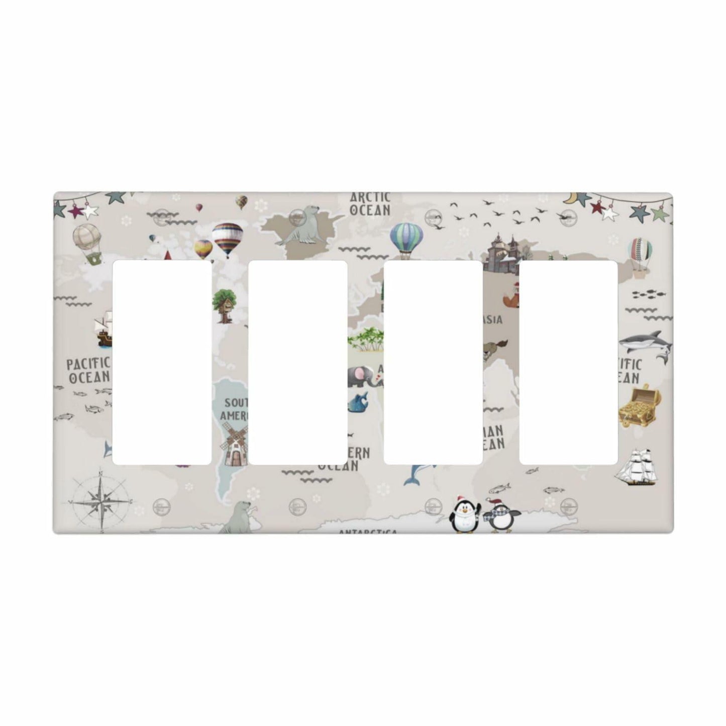 Wpshijia 4 Gang Light Switch Cover Beige Animal World Map Wall Plate