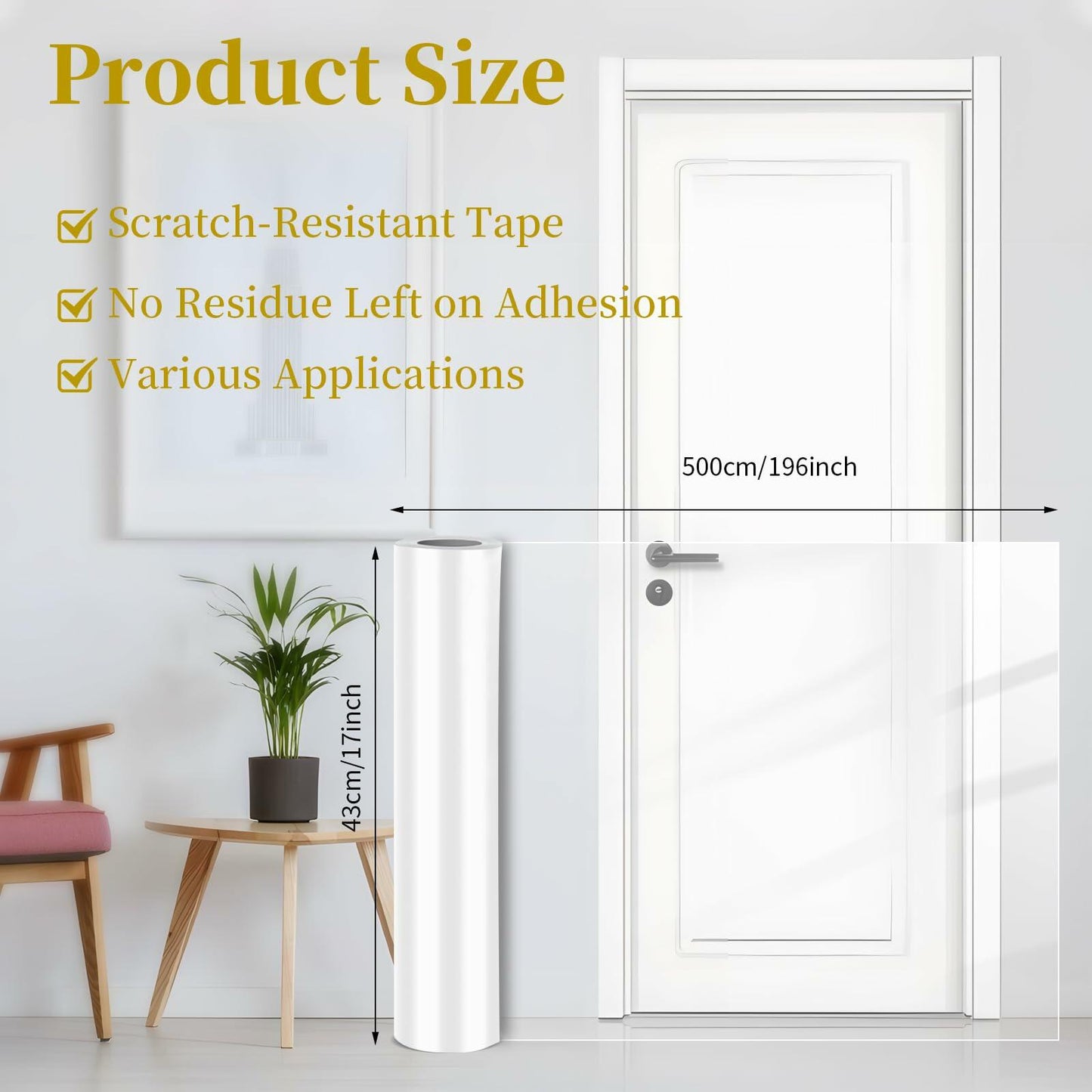 SENONAPO Cat Scratch Furniture Protector 196x17in Clear Self-Adhesive Tape