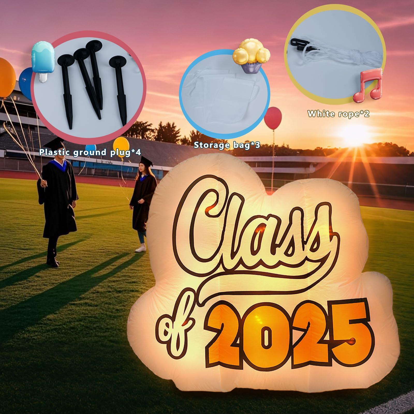 InfleasJoiy 4FT Graduation Inflatable Street Sign LED White Outdoor Decor