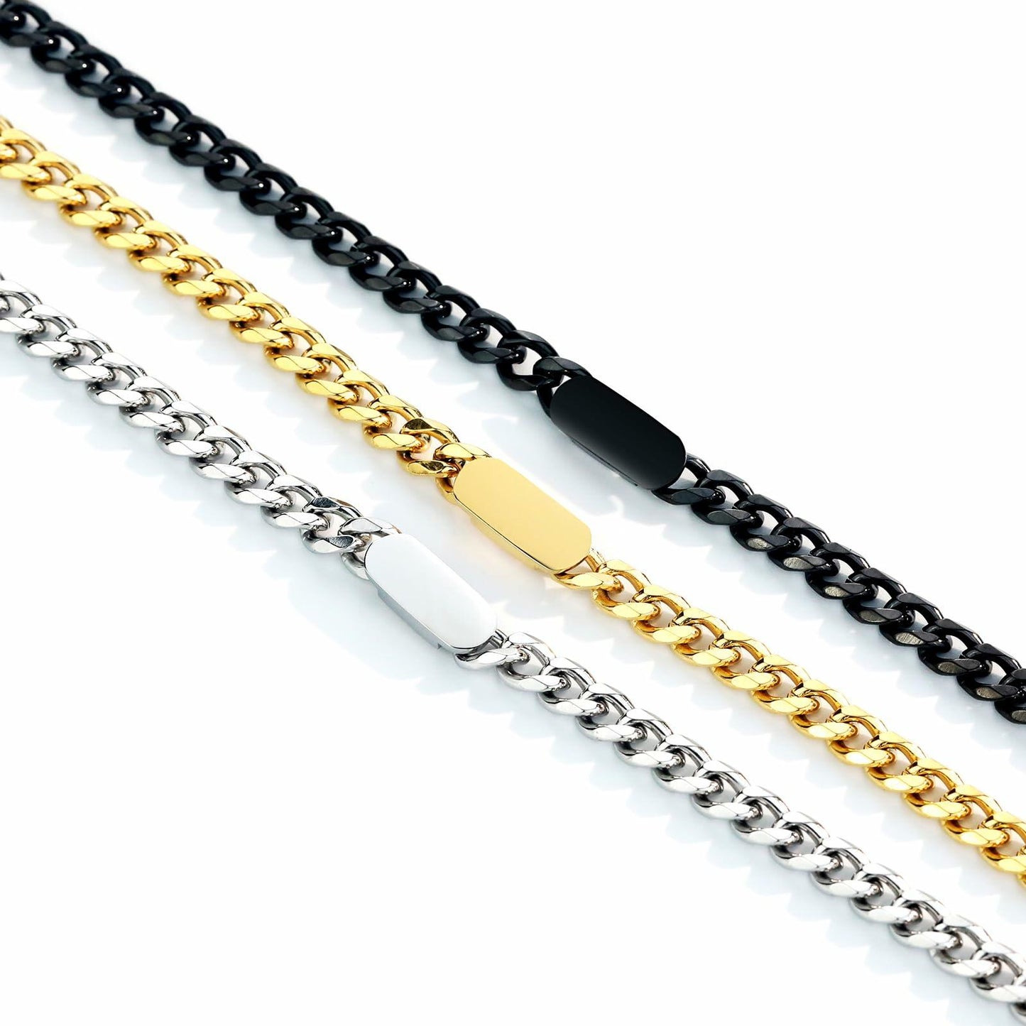 WINFY Cuban Link Necklace Men 6.5mm 18+2in Stainless Steel Black