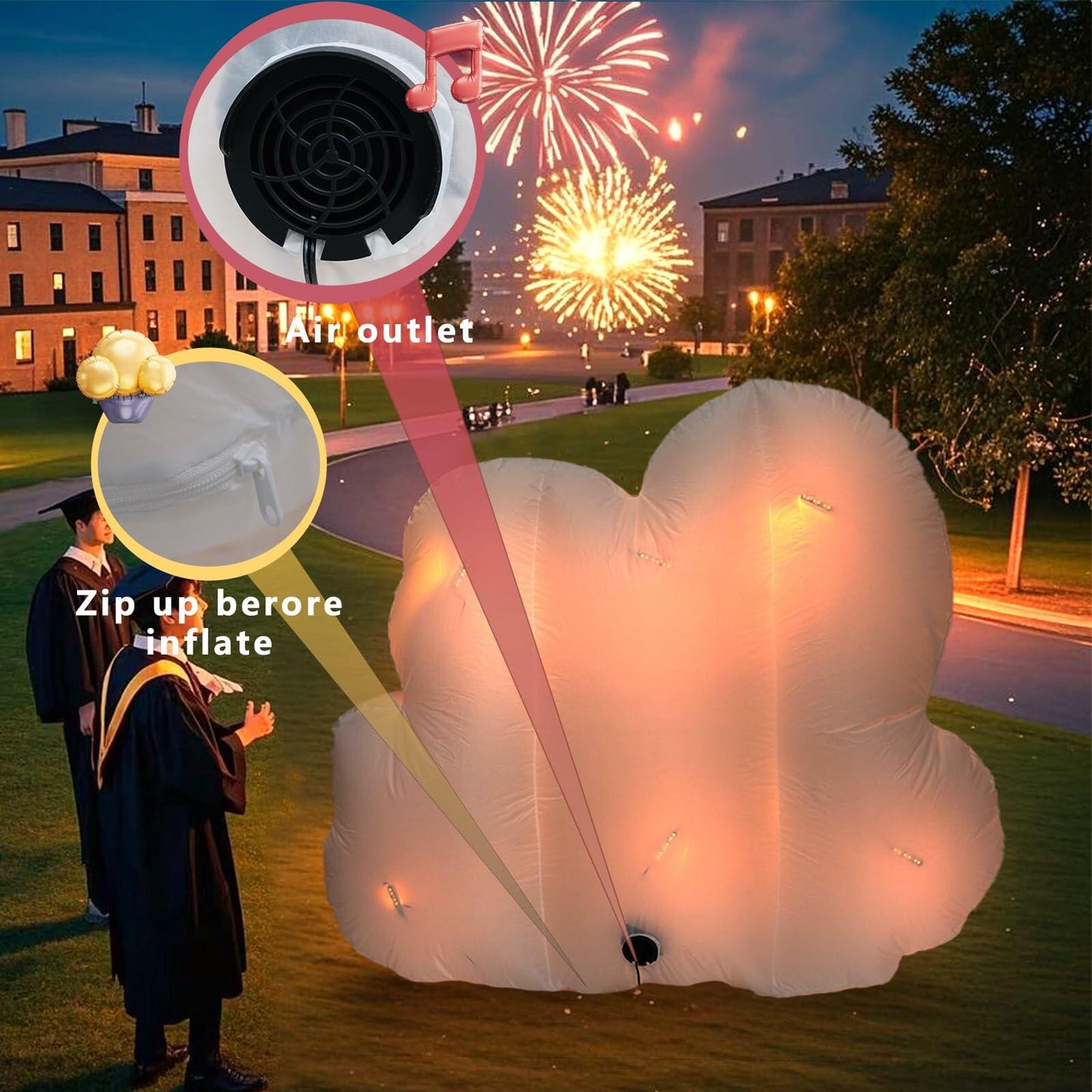 InfleasJoiy 4FT Graduation Inflatable Street Sign LED White Outdoor Decor