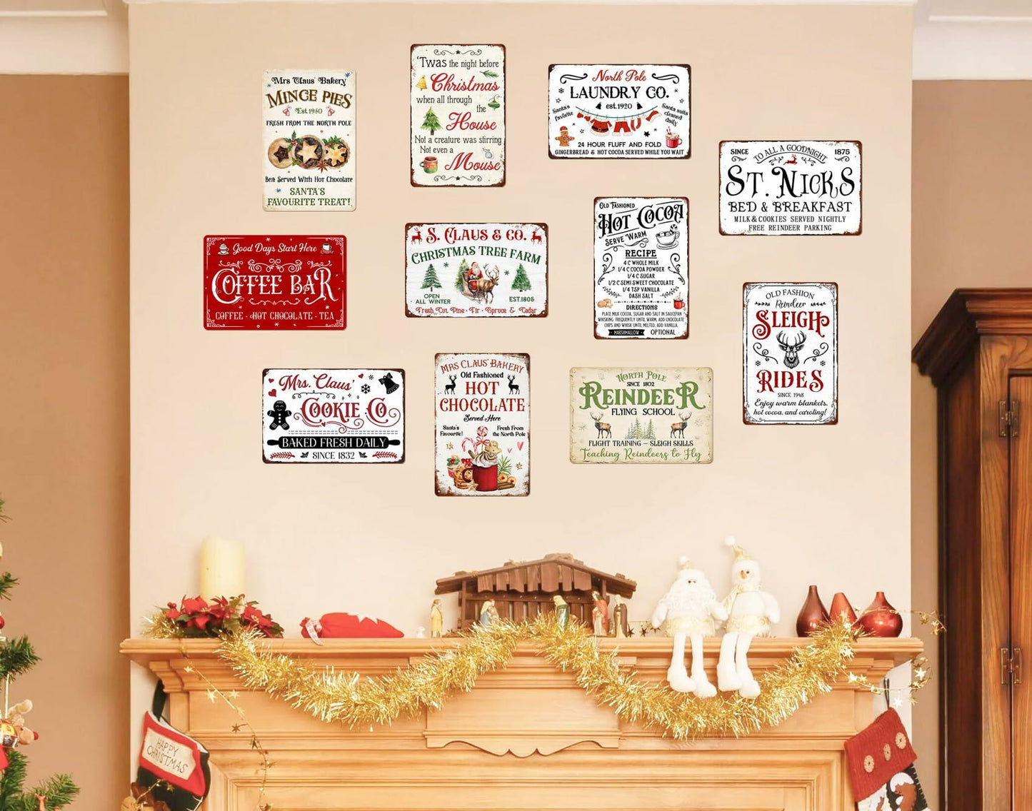 Tvdegse Santa's Toy Shop Metal Sign Retro Christmas Wall Decor 8x12 Inch