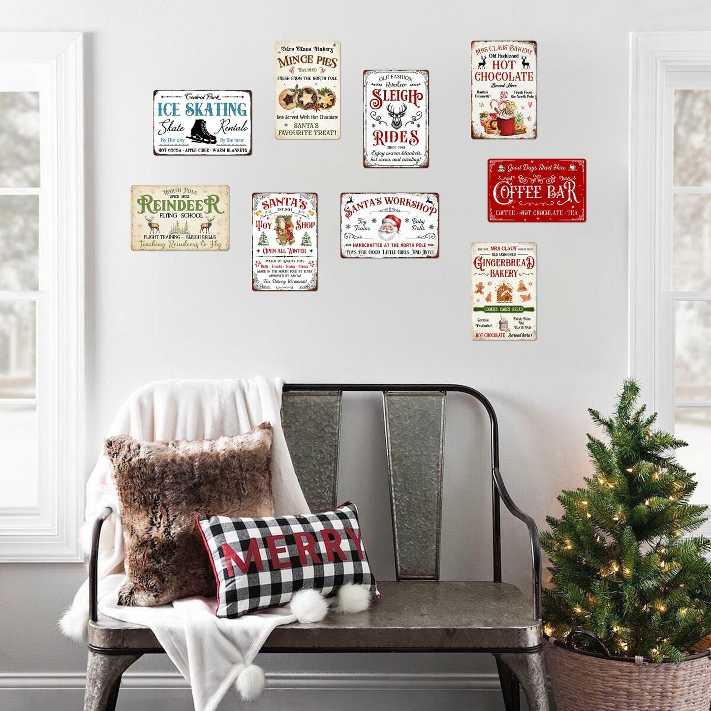 Tvdegse Santa's Toy Shop Metal Sign Retro Christmas Wall Decor 8x12 Inch