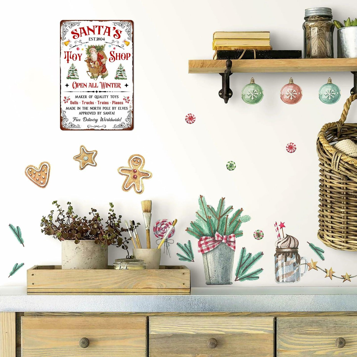 Tvdegse Santa's Toy Shop Metal Sign Retro Christmas Wall Decor 8x12 Inch