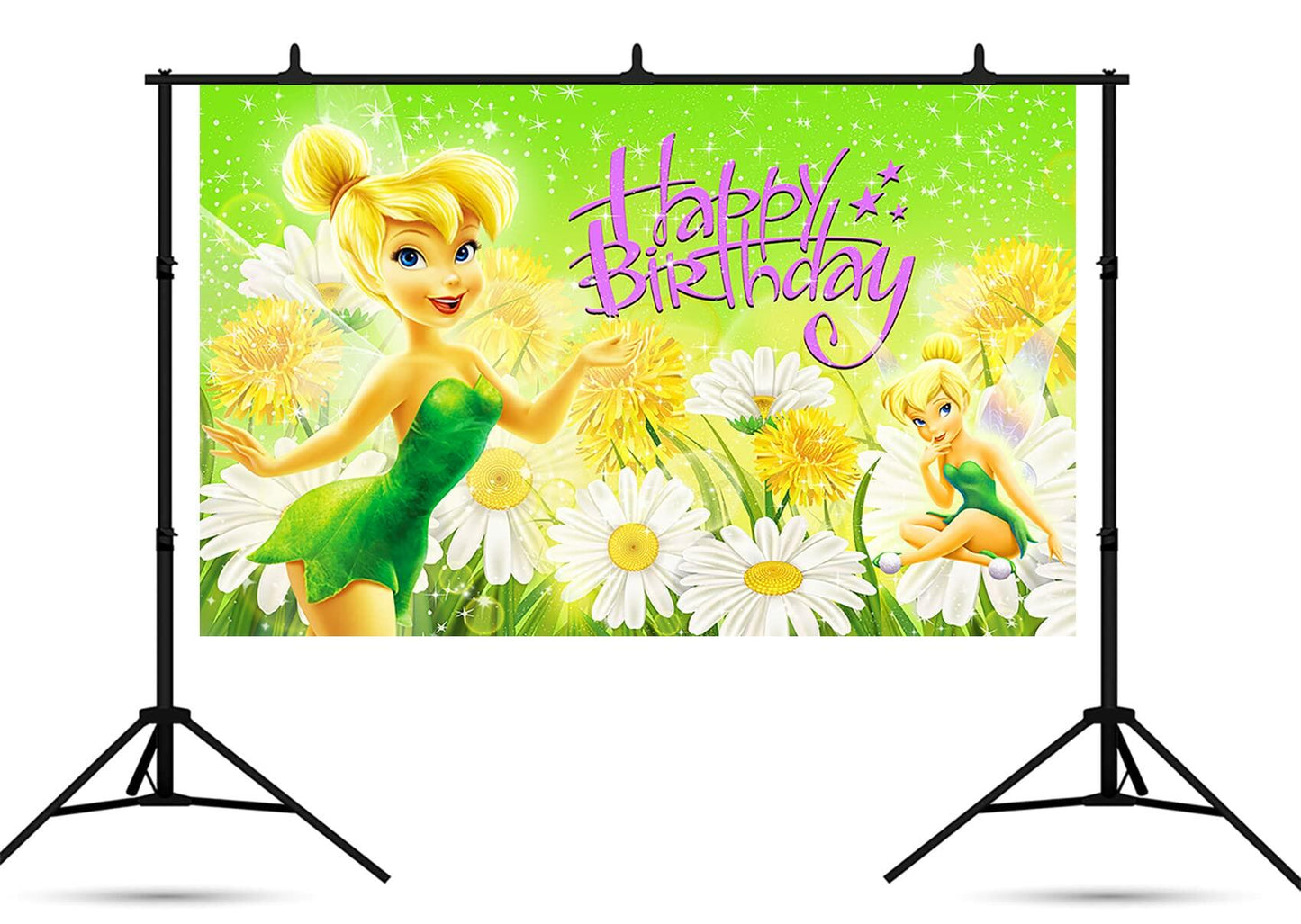 Basifoto Tinkerbell Birthday Party Backdrop 5x3ft Green Polyester