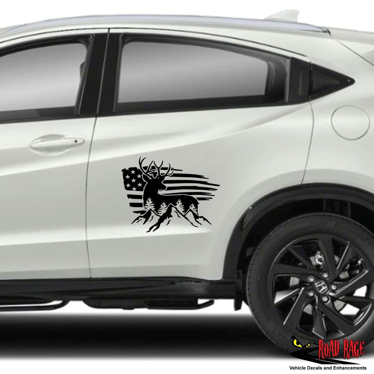 Bad Fish American Flag Buck Deer Car Decal White 1 Vinyl Sticker