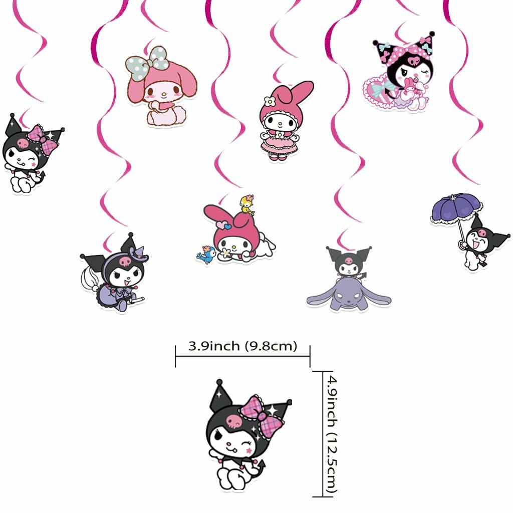 CcHLjh K Kawaii Cartoon Birthday Party Banner & 8 Purple Hanging Swirls