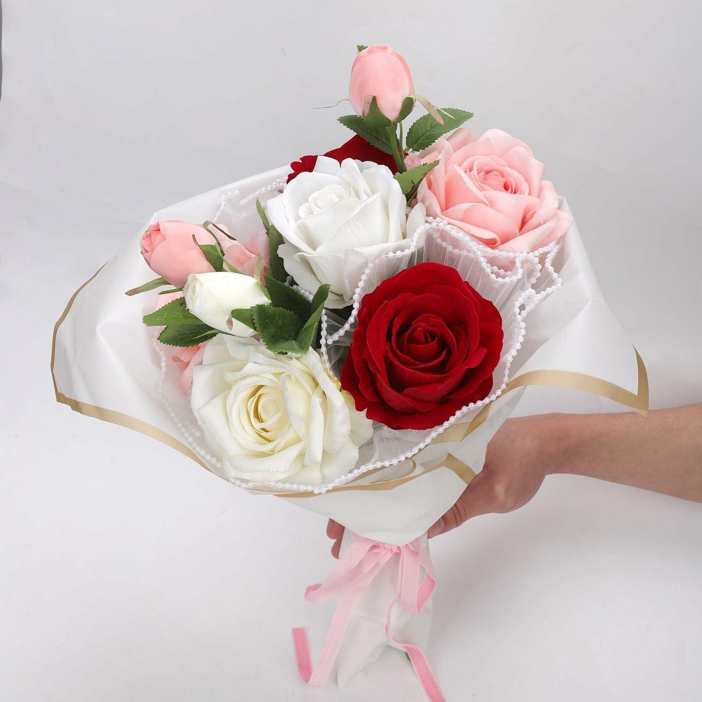 XIHIRCD 5 Yards Pearl Flower Wrapping Mesh Paper White Wavy Net Yarn