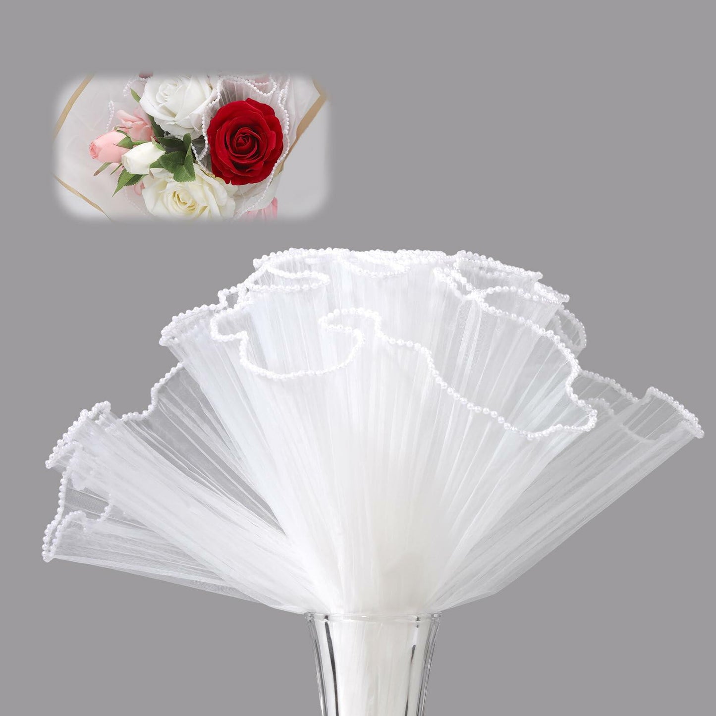 XIHIRCD 5 Yards Pearl Flower Wrapping Mesh Paper White Wavy Net Yarn