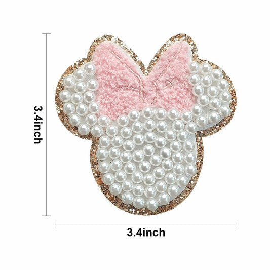 noxozoqm 2 Inch Bead Embroidered Patch Pink Pearl Glitter Edge 1Pc