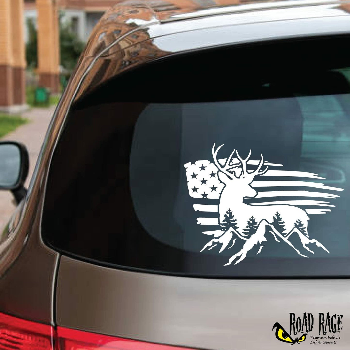 Bad Fish American Flag Buck Deer Car Decal White 1 Vinyl Sticker