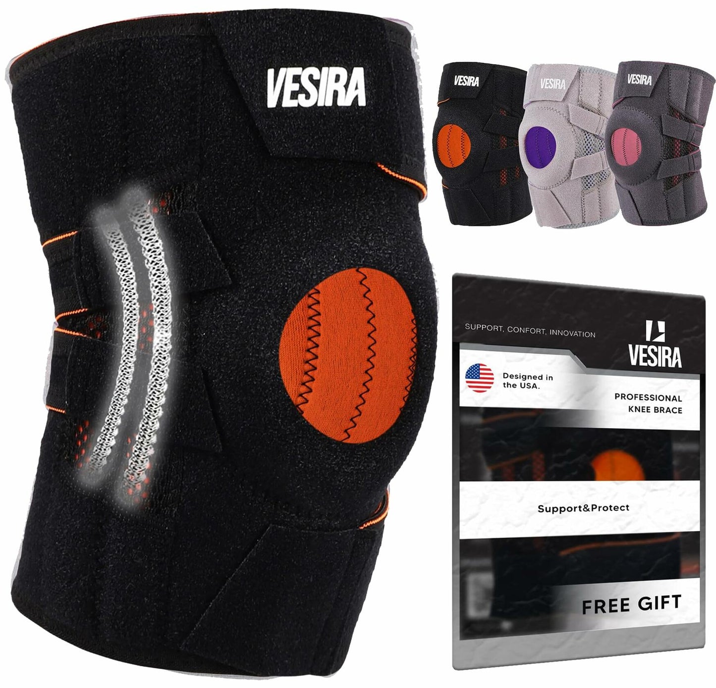 VESIRA Knee Brace Patellar Tendon Support Compression Sleeve Black