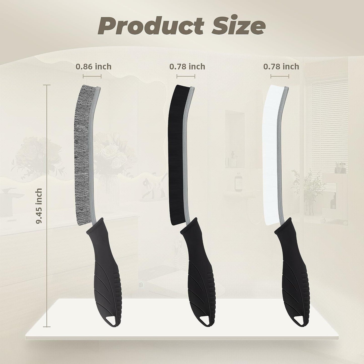 [Like New] KMOSENIA Crevice Cleaning Brush Set, Wire Brushes, Black/White, 3 pcs