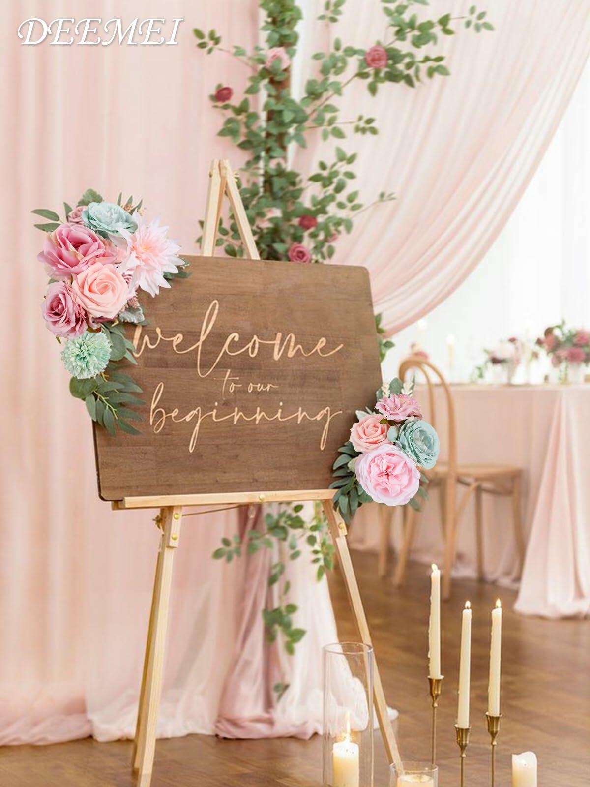 DEEMEI Artificial Pink Peach Silk Rose Peony Flowers Combo Box Set