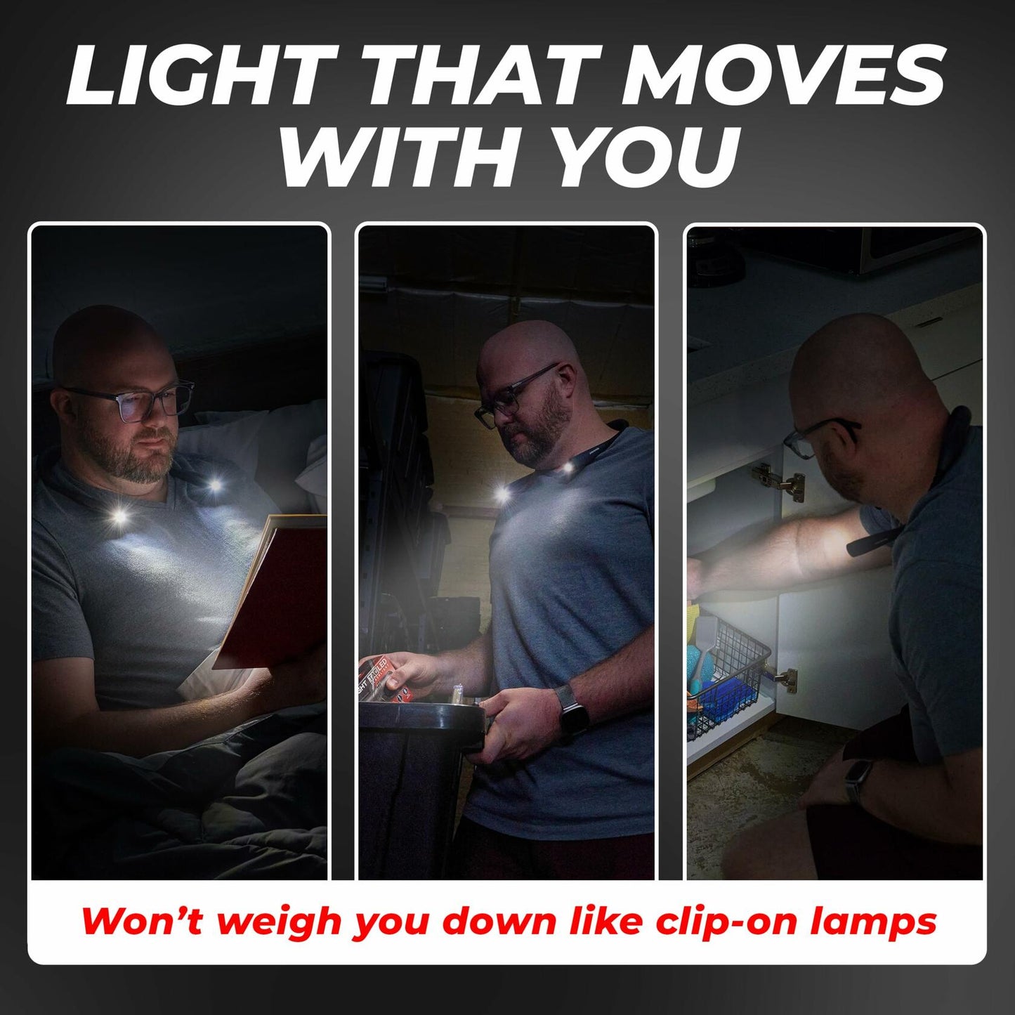 GearLight Rechargeable Hands-Free Book Light Adjustable LED Gray Pack 1