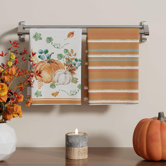 XCHI Fall Pumpkin Striped Dish Towels 18x26 Inch Colored Set of 4