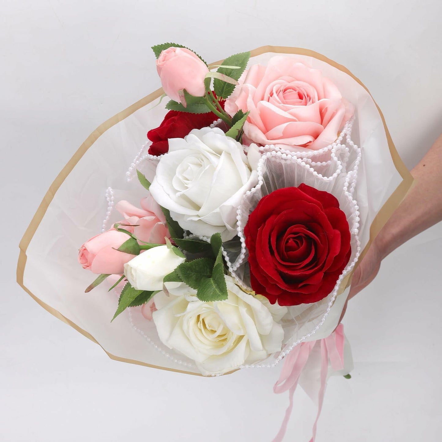 XIHIRCD 5 Yards Pearl Flower Wrapping Mesh Paper White Wavy Net Yarn