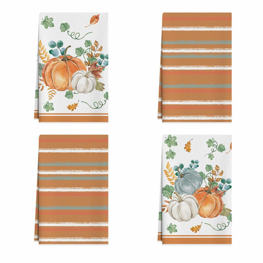 XCHI Fall Pumpkin Striped Dish Towels 18x26 Inch Colored Set of 4
