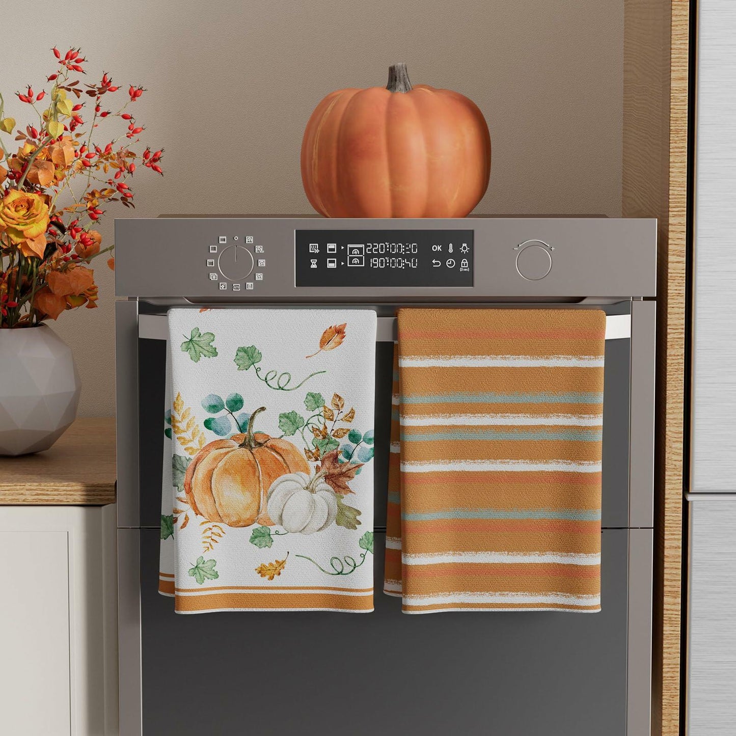 XCHI Fall Pumpkin Striped Dish Towels 18x26 Inch Colored Set of 4