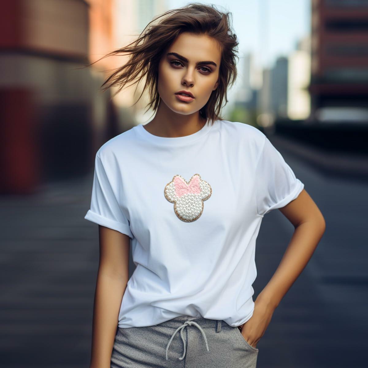 noxozoqm 2 Inch Bead Embroidered Patch Pink Pearl Glitter Edge 1Pc