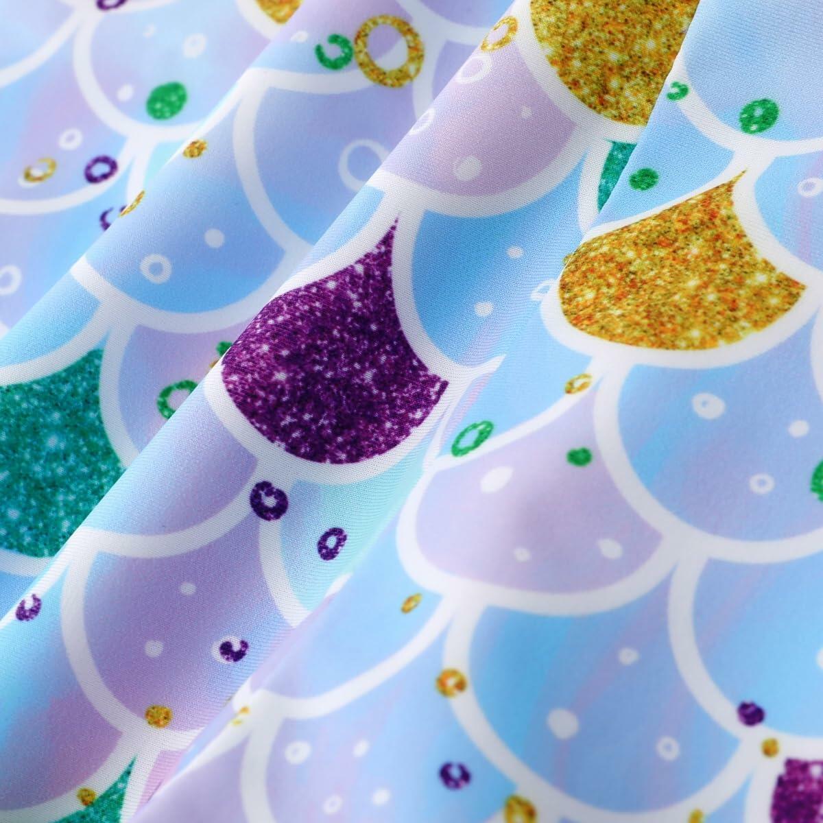 PATPAT Girls 2-Piece Tankini Swimsuit Set Sky Blue Fish Mermaid Size 6-7