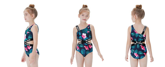 PATPAT Girls Tropical One Piece Swimsuit Bluegreen Size 12-13 Years