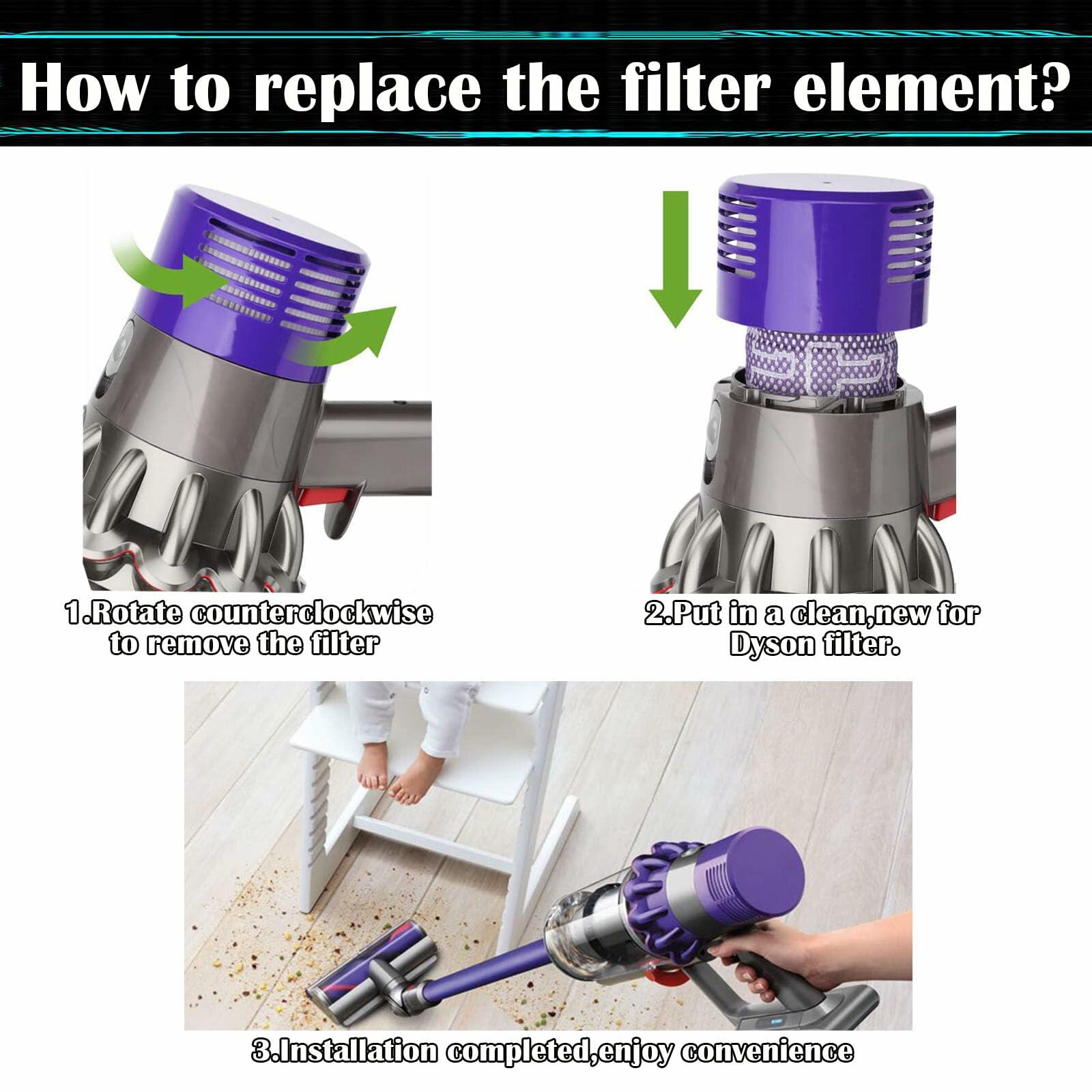 Pdoucgia Dyson V10 Vacuum Cleaner Replacement Filters 3 Pack Purple + Brush