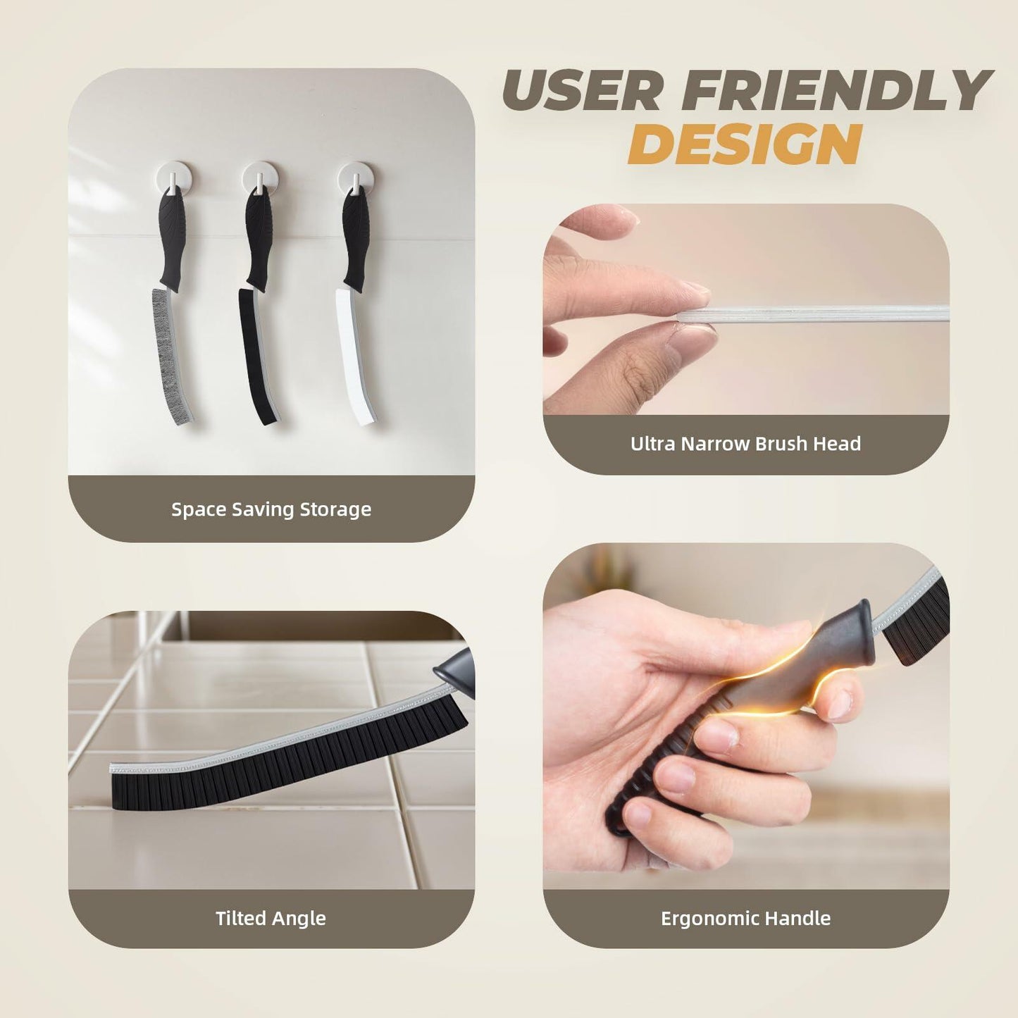 [Like New] KMOSENIA Crevice Cleaning Brush Set, Wire Brushes, Black/White, 3 pcs