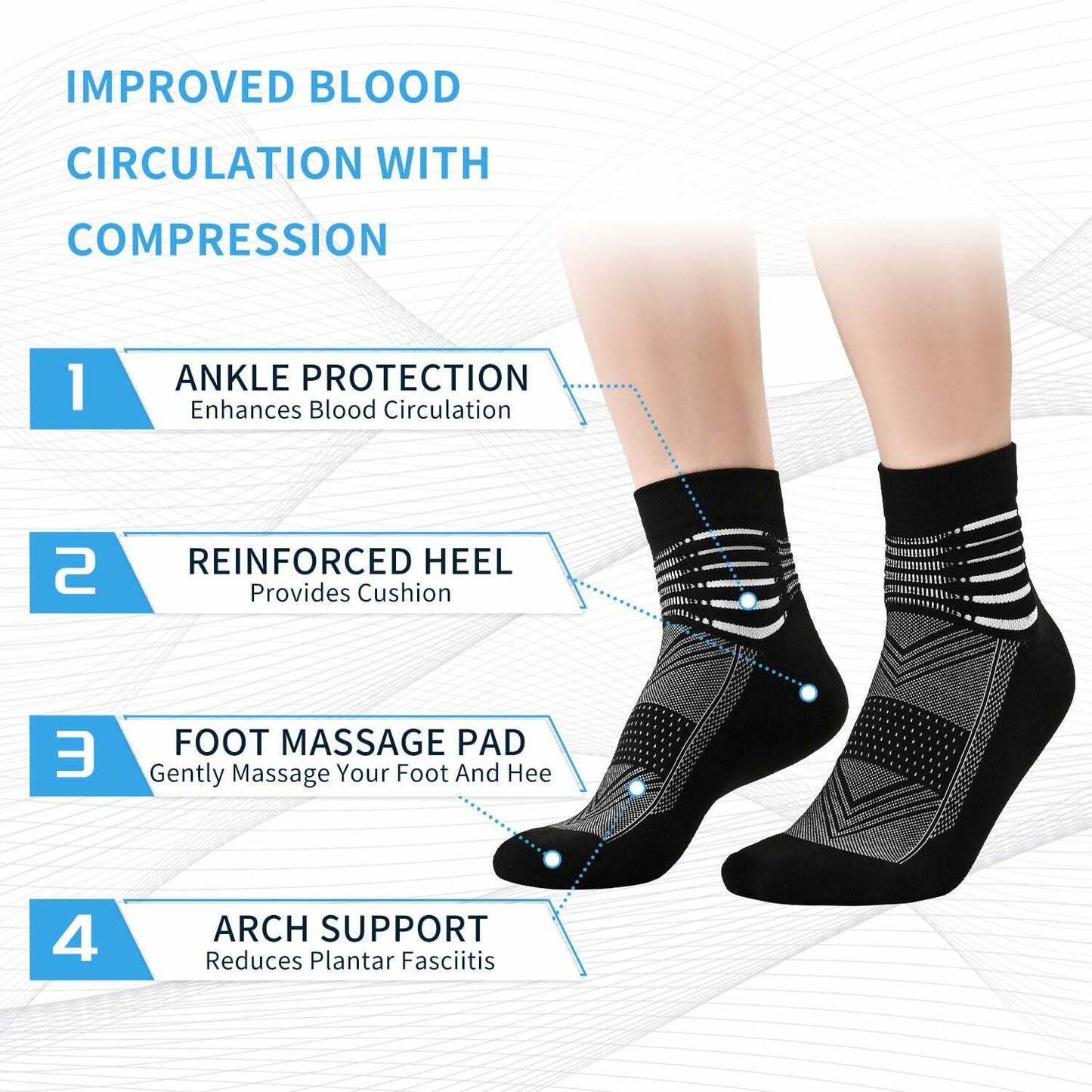 IRAMY Compression Ankle Socks 3 Pairs Black White Grey Size L
