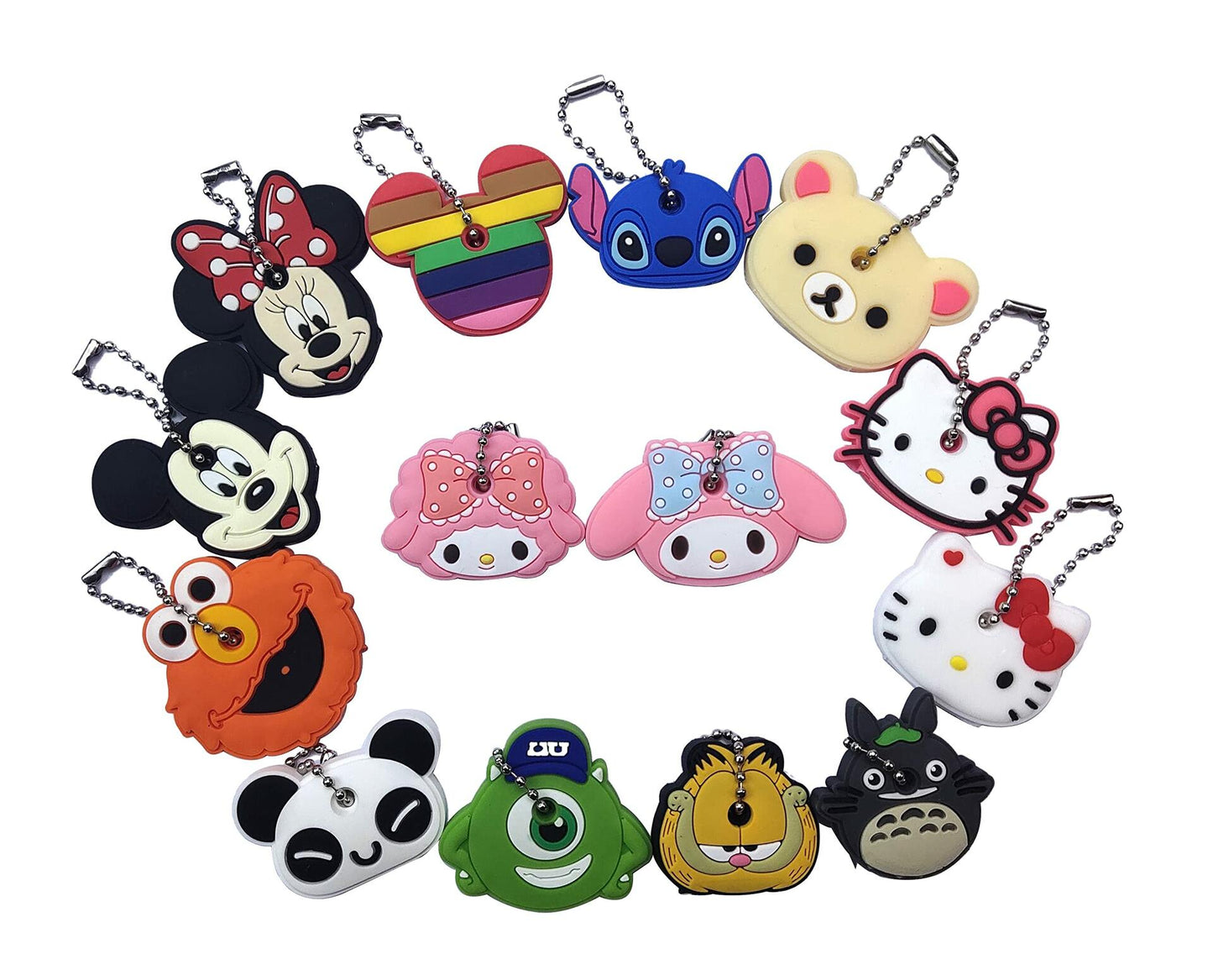 ZJU Cartoon Keyring Key Holder 14pcs Multi Color Metal 2in Animal Style