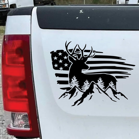 Bad Fish American Flag Buck Deer Car Decal White 1 Vinyl Sticker