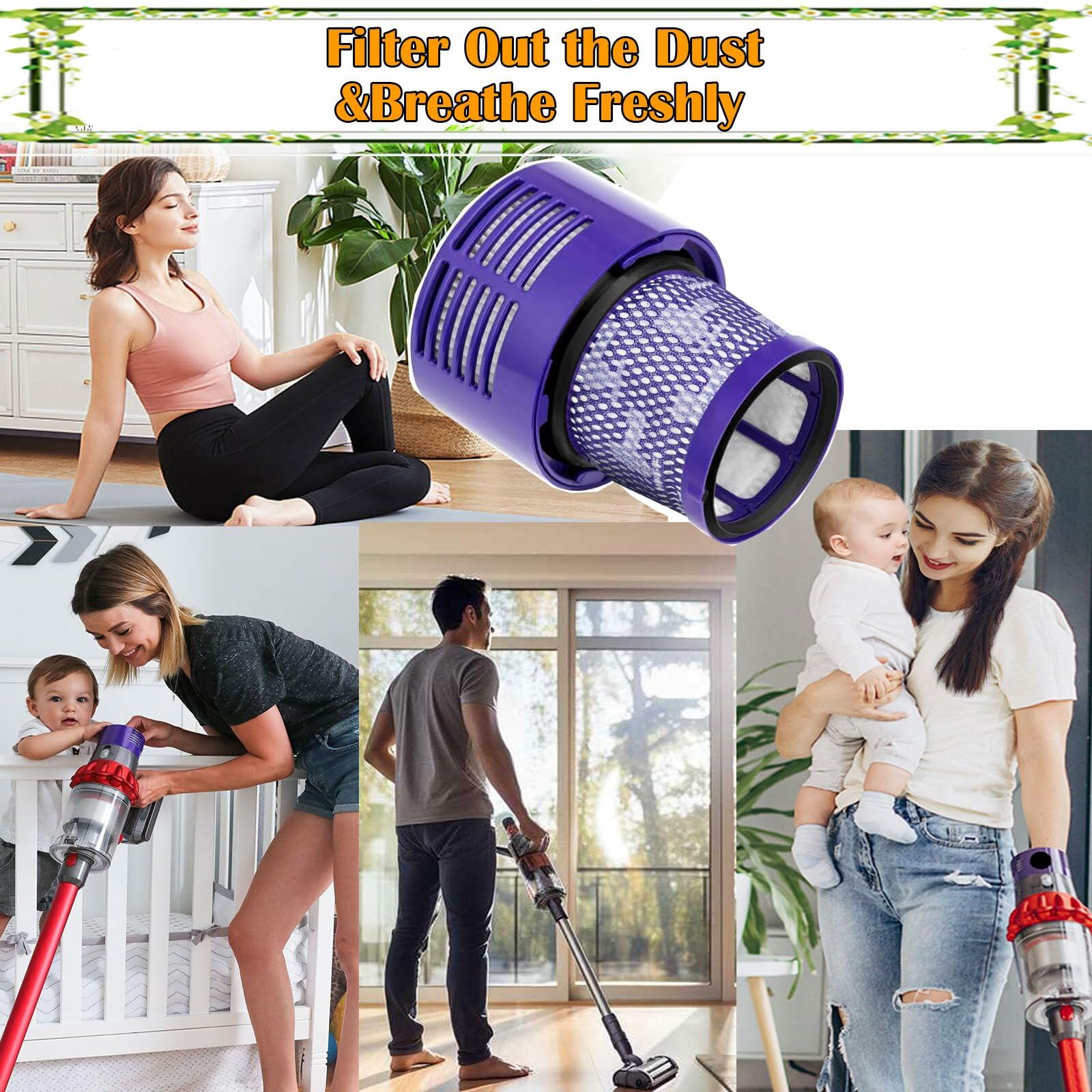 Pdoucgia Dyson V10 Vacuum Cleaner Replacement Filters 3 Pack Purple + Brush