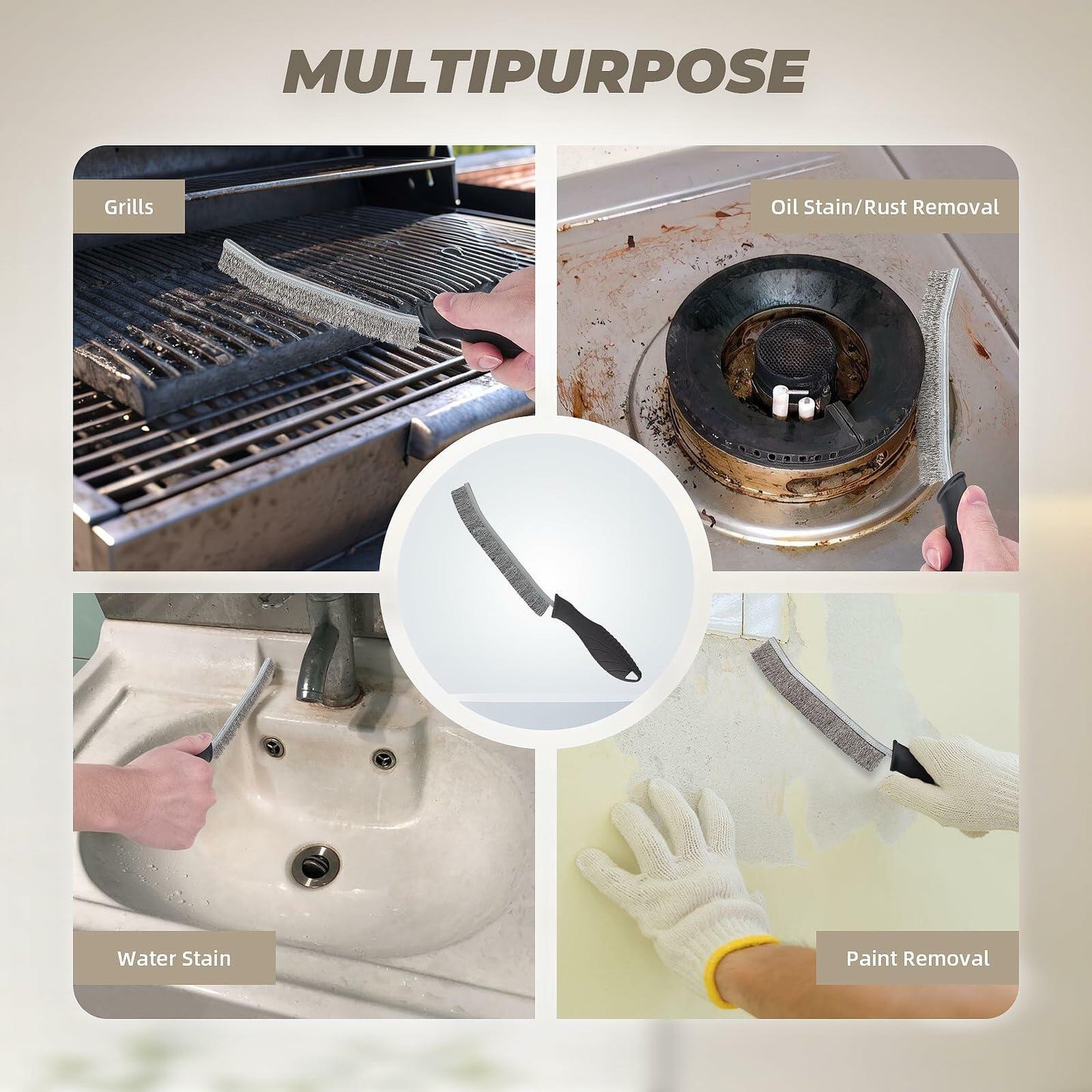 [Like New] KMOSENIA Crevice Cleaning Brush Set, Wire Brushes, Black/White, 3 pcs