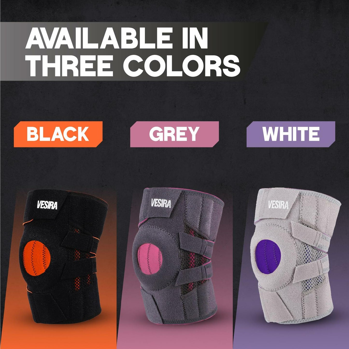 VESIRA Knee Brace Patellar Tendon Support Compression Sleeve Black