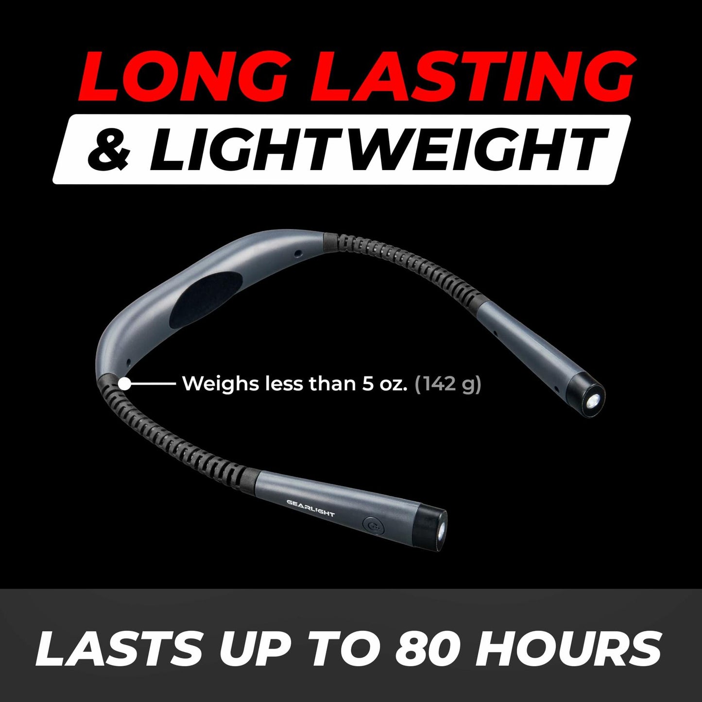 GearLight Rechargeable Hands-Free Book Light Adjustable LED Gray Pack 1