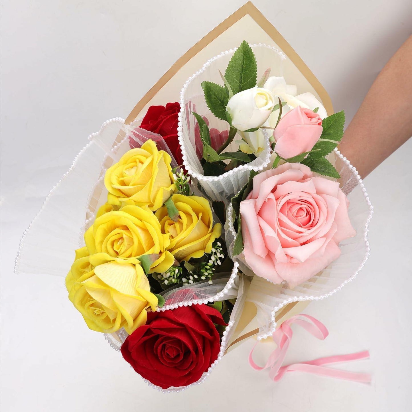 XIHIRCD 5 Yards Pearl Flower Wrapping Mesh Paper White Wavy Net Yarn