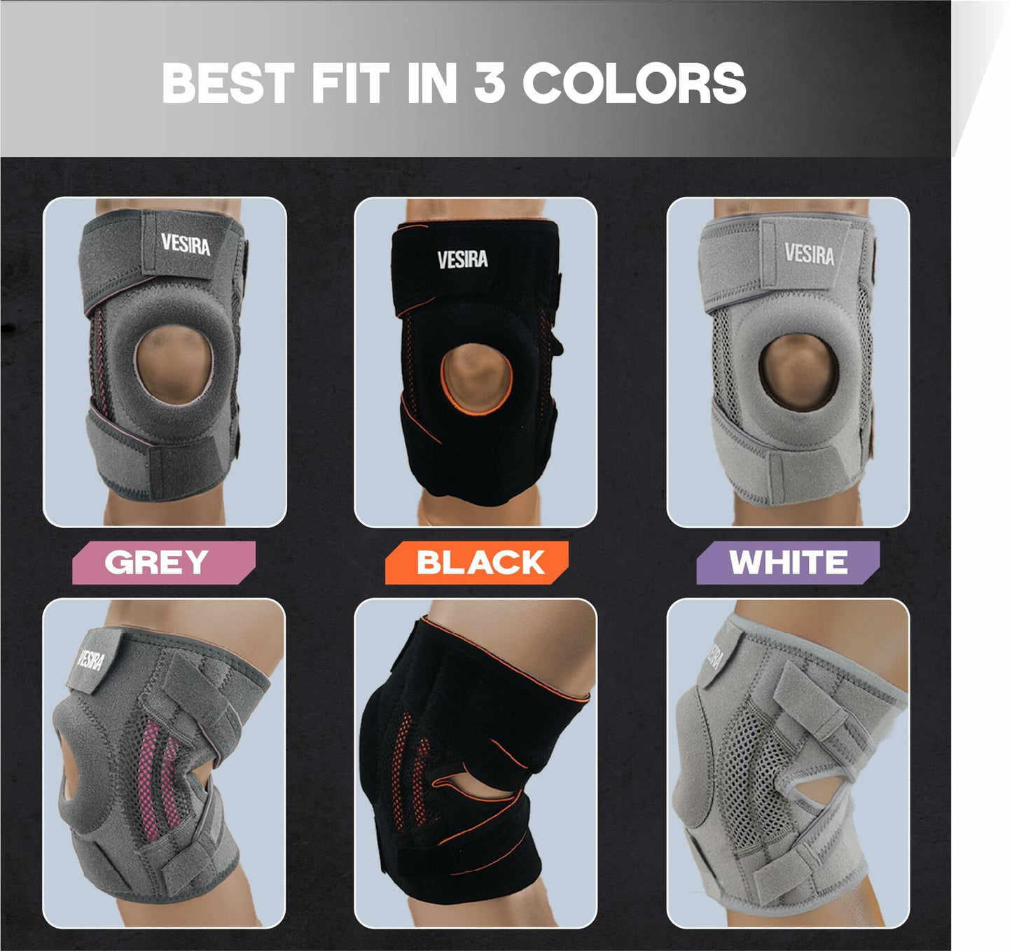 VESIRA Knee Brace Patellar Tendon Support Compression Sleeve Black