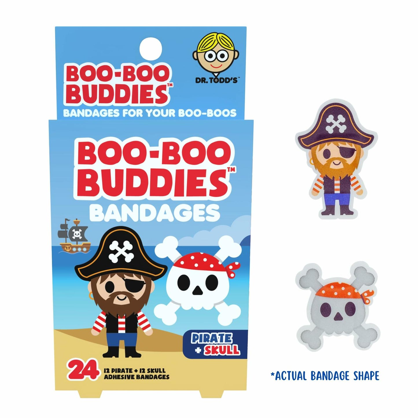 Boo Boo Buddies Kids Adhesive Bandages Pirate Skull Style 24 Count