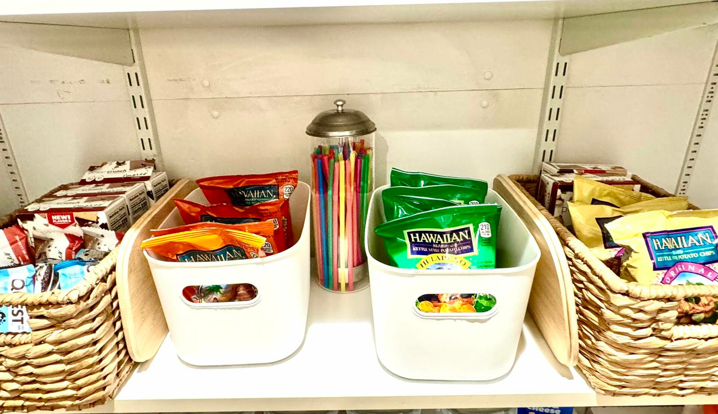 Generic Plastic Stackable Storage Bins with Bamboo Lid 2 PCS White 10x7in