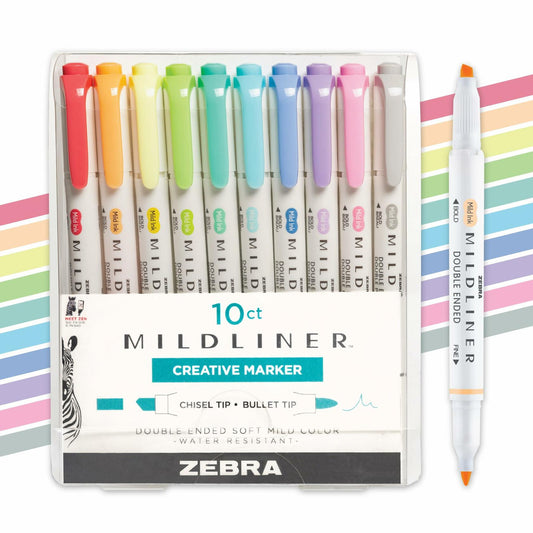 Zebra Pen Mildliner Dual-Tip Highlighters Broad Fine Tips Fluorescent 10-Pack