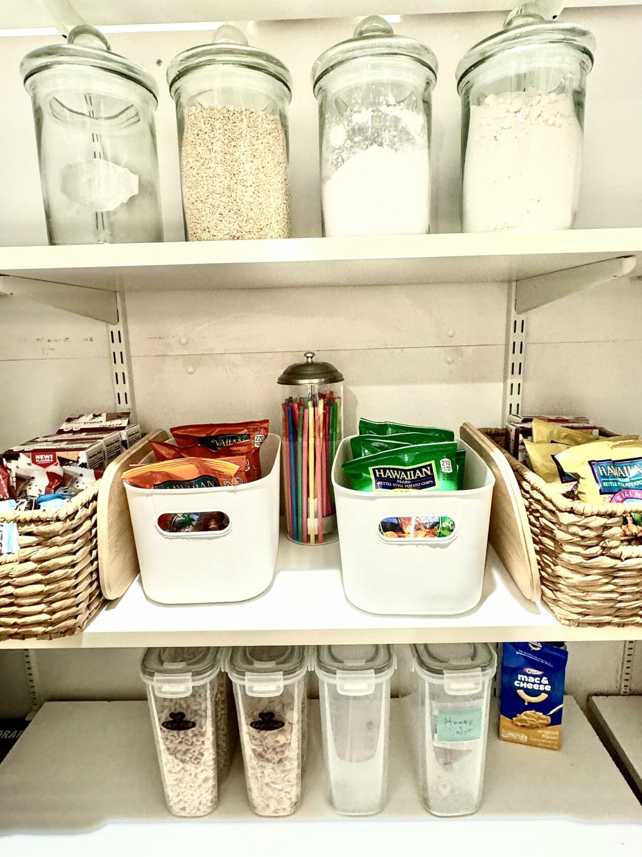 Generic Plastic Stackable Storage Bins with Bamboo Lid 2 PCS White 10x7in