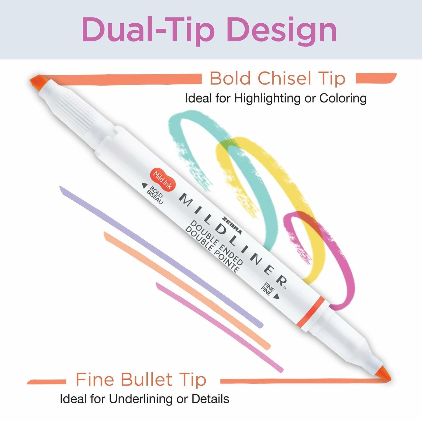 Zebra Pen Mildliner Dual-Tip Highlighters Broad Fine Tips Fluorescent 10-Pack