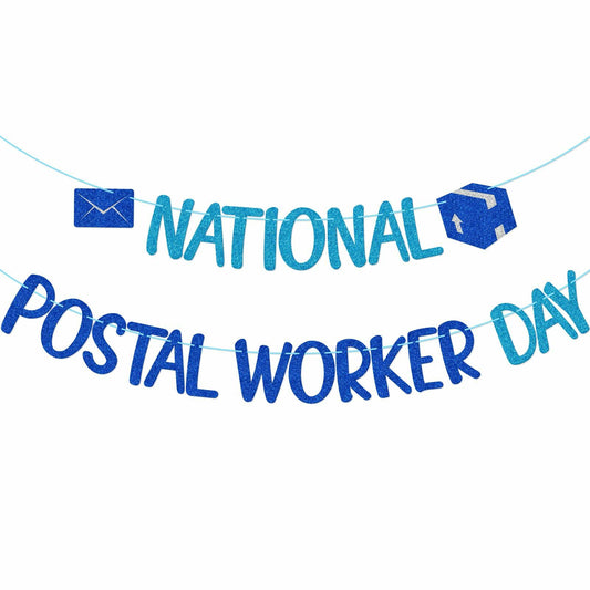 FOZEE Postal Worker Day Banner Blue Glitter Cardstock Decoration