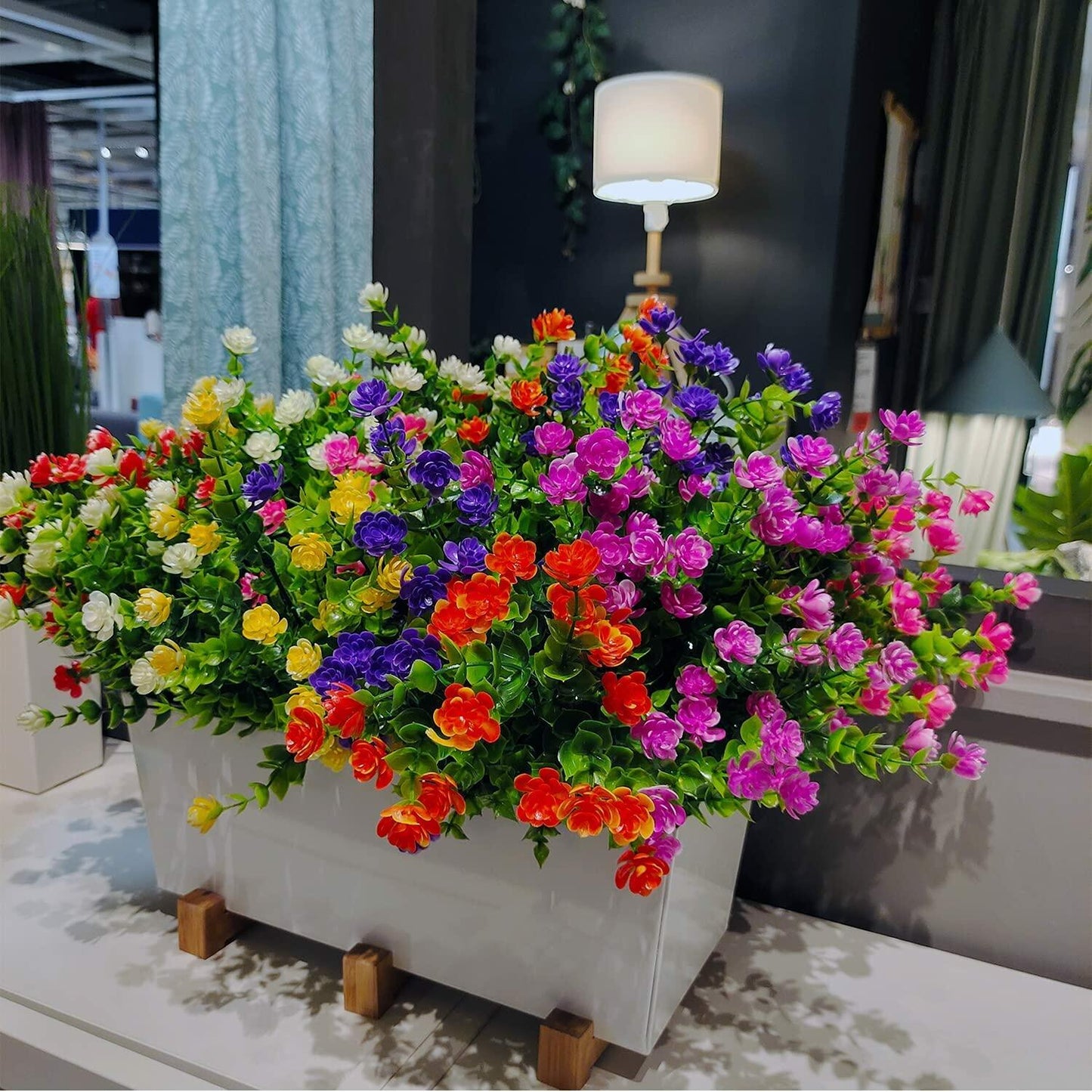 WEAUSUP 21 Bundles Outdoor UV Resistant Faux Plants Plastic 7 Colors